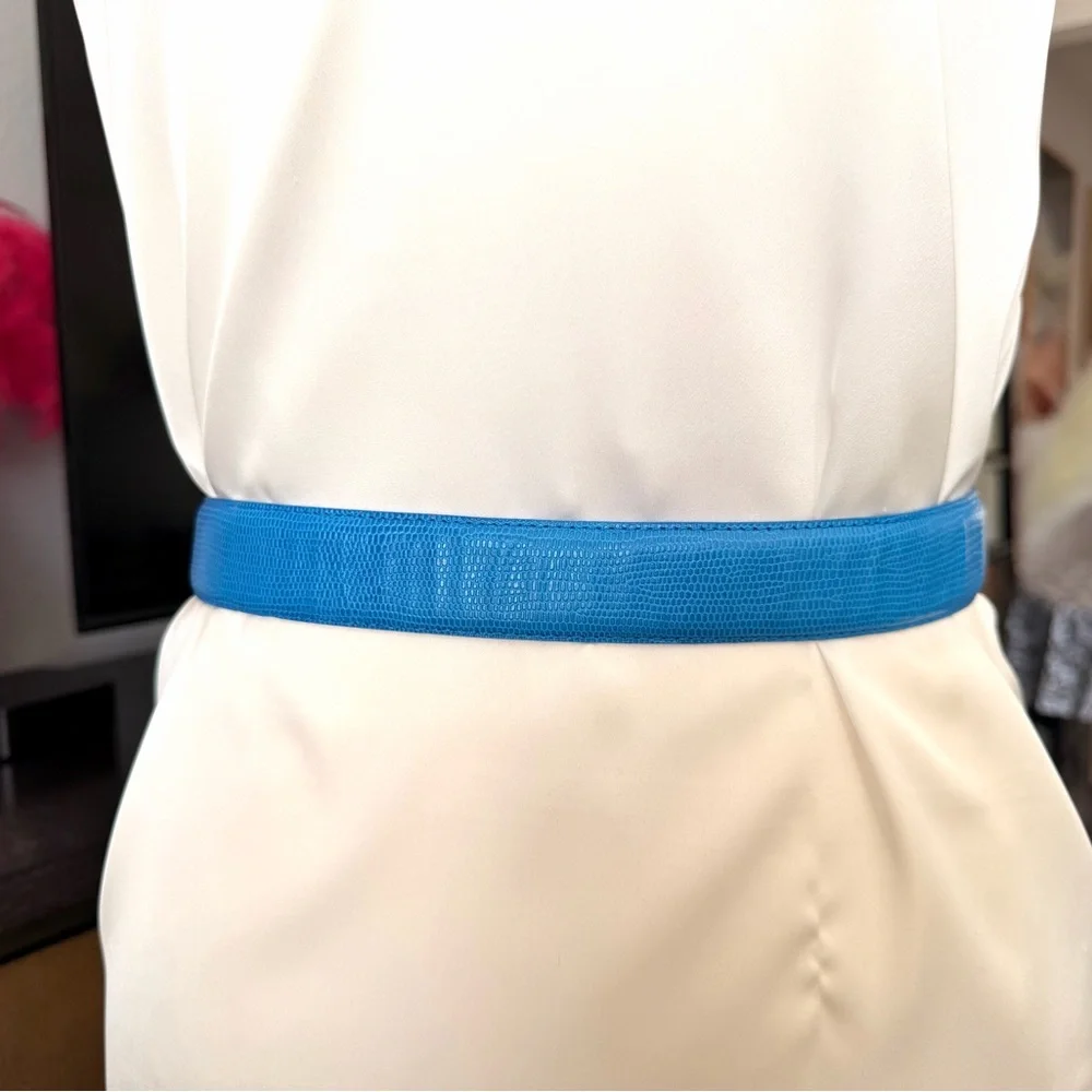 Liz Claiborne Blue Leather Belt with Gold Buckle